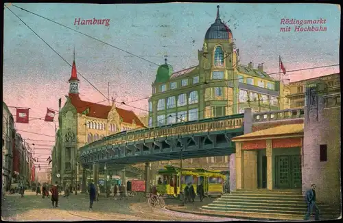 Ansichtskarte Hamburg Rödingsmarkt 1916  gel. Feldpost Rollstempel