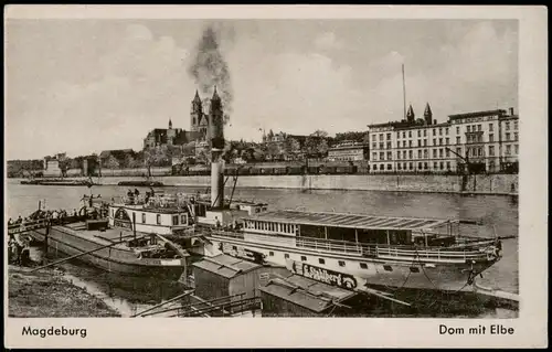 Magdeburg Panorama-Ansicht mit Dom, Elbe, Dampfer Schiff Anlegestelle 1920