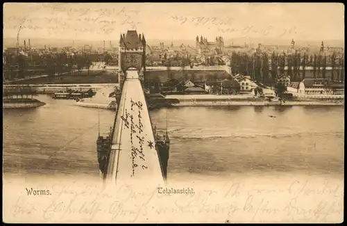 Ansichtskarte Worms Panorama-Ansicht Rhein Brücke Totalansicht 1906