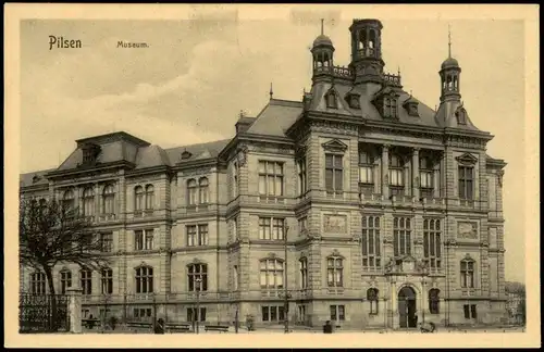Postcard Pilsen Plzeň Museum 1934