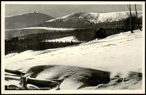 Krummhübel Karpacz Riesengebirge. Schneekoppenblick im Winter 1931