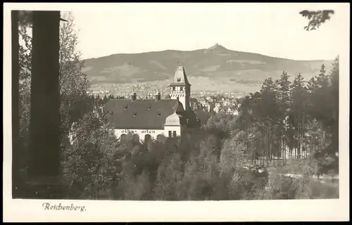 Postcard Reichenberg Liberec Stadt im Vordergrund der Volksgarten 1939