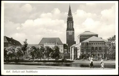 Ansichtskarte Kiel Rathaus und Stadthalle 1955