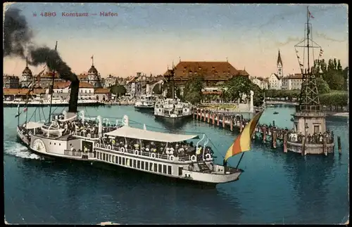Ansichtskarte Konstanz Hafen, Dampfer Steamer 1912