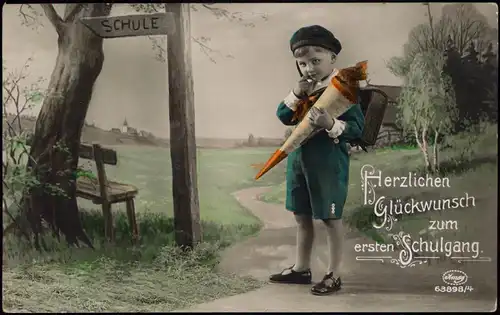 Glückwunsch - Schulanfang/Einschulung Junge mit Zuckertüte Fotokunst 1912