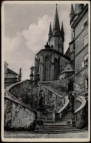 Postcard Eger Cheb Kirchenstiege. 1938