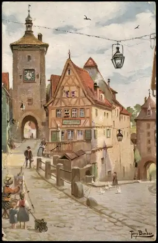 Ansichtskarte Rothenburg ob der Tauber Plönlein - Künstlerkarte 1913