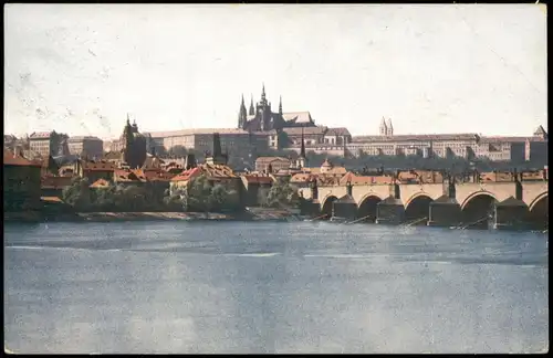 Postcard Prag Praha Karlsbrücke/Karlův most - Stadt 1912