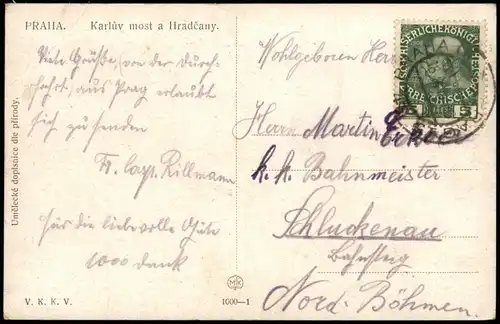Postcard Prag Praha Karlsbrücke/Karlův most - Stadt 1912