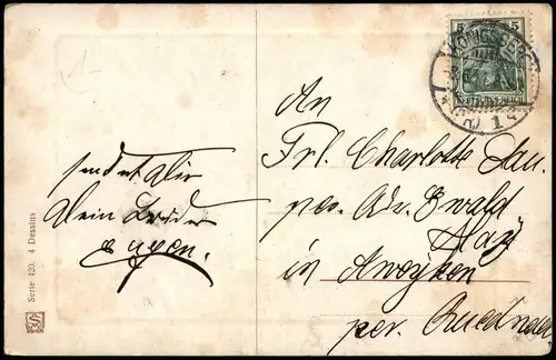 Glückwunsch: Pfingsten, Haus Baumblüte 1911  gel Stempel Königsberg Ostpreußen