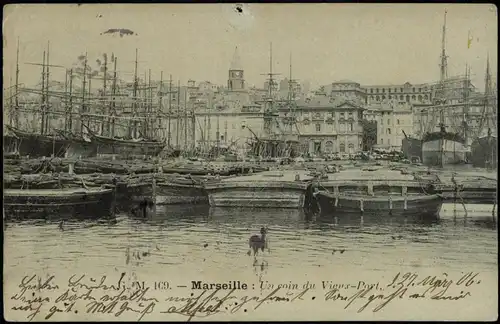 CPA Marseille Hafen - Mondscheinlitho 1906
