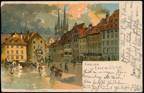 Postcard Eger Cheb Markt, Künstlerkarte 1903  gel. v. Eger nach Bischofswerda