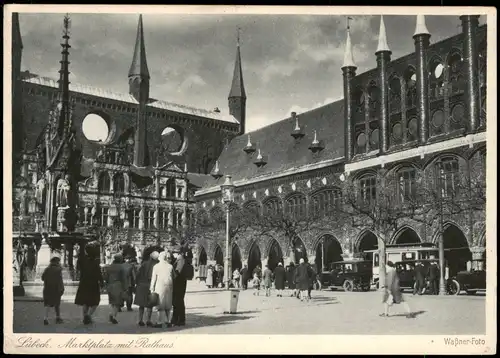 Ansichtskarte Lübeck Marktplatz, belebt 1931