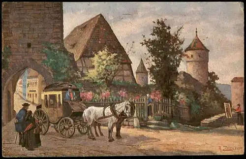 Rothenburg ob der Tauber Klingentor - Künstlerkarte 1942  gel. Stempel Fürth