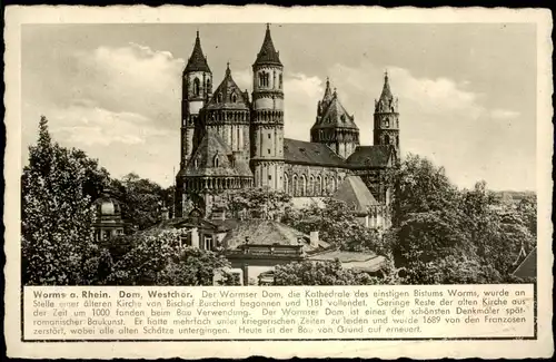 Ansichtskarte Worms Dom St. Peter - Text 1931