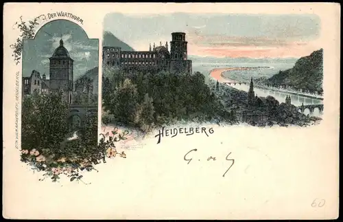 Litho AK Heidelberg Heidelberger Schloss - 2 Bild Tag und Nacht 1902