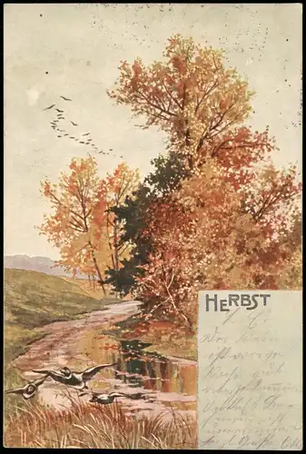 Ansichtskarte  Künstlerkarte Herbst Stimmungsbild Vogel 1900
