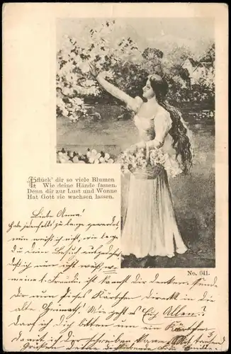 Menschen / Soziales Leben - Frauen Schöne Frau Blumen Künstlerkarte 1911