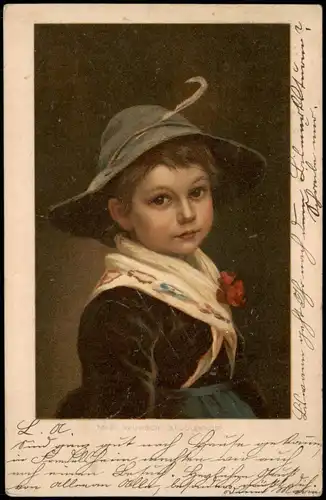 Ansichtskarte  Kinder Künstlerkarte Mizi Wunsch Studienkopf 1903