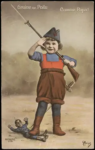 .Frankreich Kind als Soldat Militaria France Graine de Poilu Comme Papa! 1916