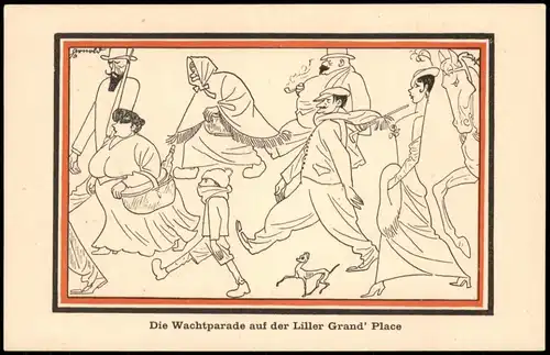 Lille Die Wachtparade auf der Liller Grand Place FeldpostkarteWK1 1916
