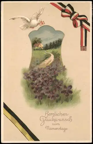 Ansichtskarte  Glückwunsch Geburtstag Birthday Patriotika Taube Feilchen 1914