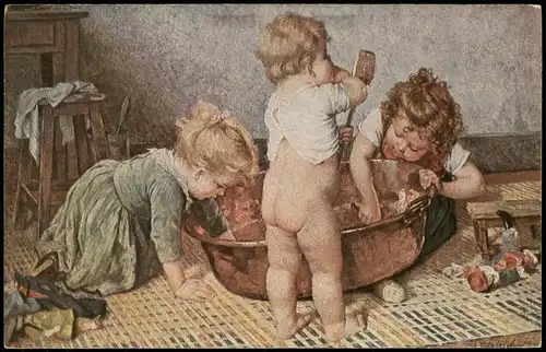 Ansichtskarte  Kinder Künstlerkarte badende Kinder 1913