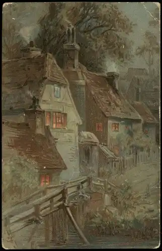 Ansichtskarte  Stimmungsbild: Stadtpartie bei Nacht 1908  gel. Stempel Pasing