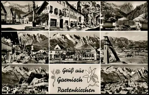 Garmisch-Partenkirchen Mehrbildkarte mit 8 Ortsansichten Stadtteilansichten 1960