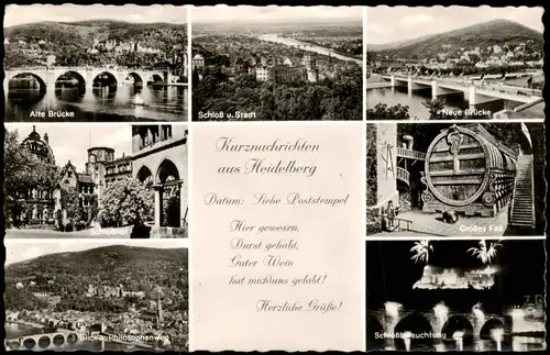 Ansichtskarte Heidelberg Brücke. Großes Fass, Schloß 1959