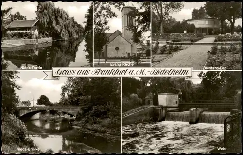Rödelheim-Frankfurt am Main Nidda-Partie Nidda-Brücke Evang. Kirche MB 1965