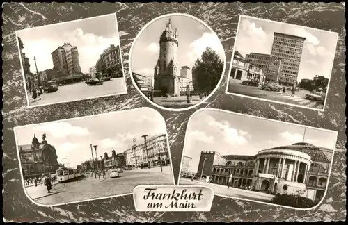 Frankfurt am Main Bahnhof, Straßen, Eschenheimerturm - Fotokarte 1962
