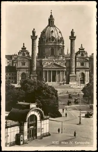 Ansichtskarte Wien Karlsplatz, Karlskirche - Telefonzelle - Fotokarte 1938