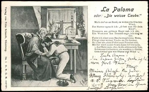 Liedkarte La Paloma Die weisse Taube 1902 gel. Egypt n Zwickau Ankunftsstempel
