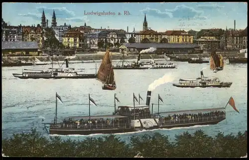 Ansichtskarte Ludwigshafen Stadt, Dampfer Steamer Künstlerkarte 1915  Feldpost