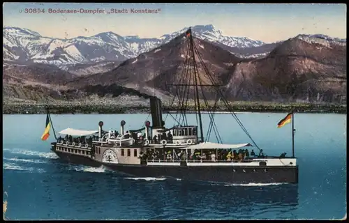 Ansichtskarte  Bodensee Dampfer "Stadt Konstanz" Steamer 1922  gel. MF Vorinfla