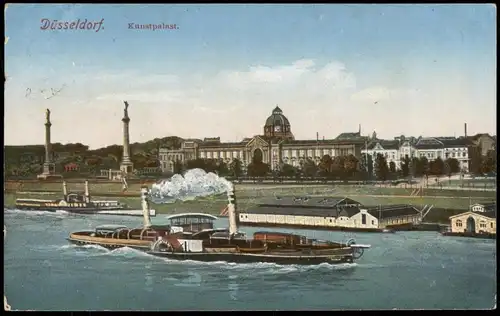 Düsseldorf Kunstpalast Schiffe Dampfer Steamer 1922 gel Stempel Grüne Westfalen