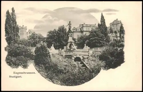 Ansichtskarte Stuttgart Eugensbrunnen - Villen 1907 Passepartout
