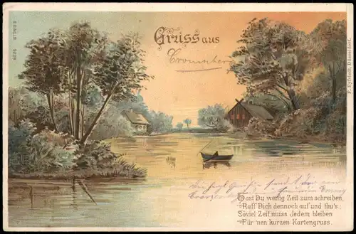 Ansichtskarte  Stimmungsbild: Ort Hütte Angler 1900