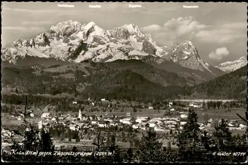 Ansichtskarte Krün (Krünn)-Mittenwald Totale mit Bergkette 1986