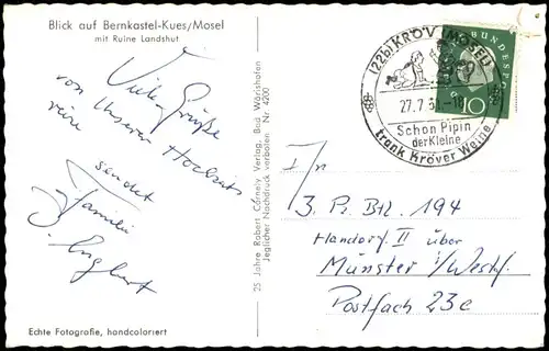 Bernkastel-Kues Berncastel-Cues Panorama-Ansicht mit Ruine Landshut 1961