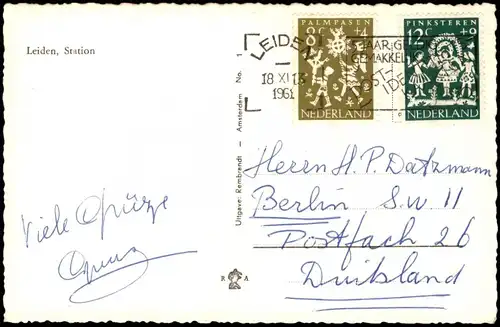Postkaart Leiden Leyden Station (Bahnhof) 1961