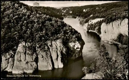 Ansichtskarte Kelheim Donaudurchbruch bei Weltenburg mit Befreiungshalle 1960