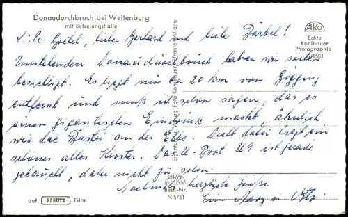 Ansichtskarte Kelheim Donaudurchbruch bei Weltenburg mit Befreiungshalle 1960