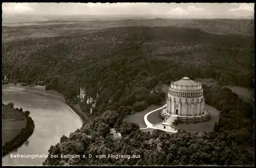 Ansichtskarte Kelheim Befreiungshalle Donau vom Flugzeug aus 1950