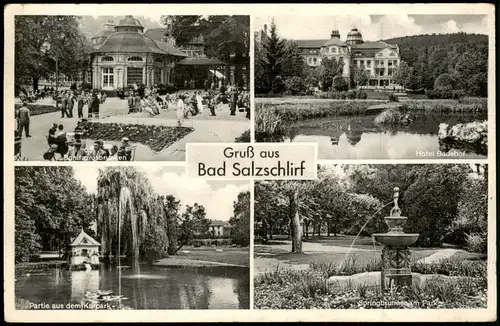 Bad Salzschlirf Mehrbildkarte mit Hotel Badehof, Parkanlagen 1957