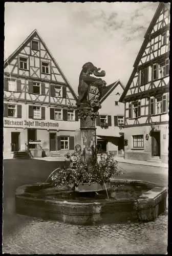 Wiesensteig Ortsansicht Marktbrunnen und Bäckerei Josef Messerschmidt 1960