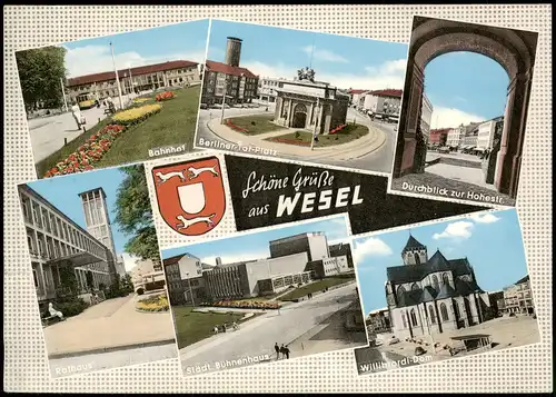 Ansichtskarte Wesel Mehrbild-AK mit Bahnhof, Bühnenhaus, Dom uvm. 1960