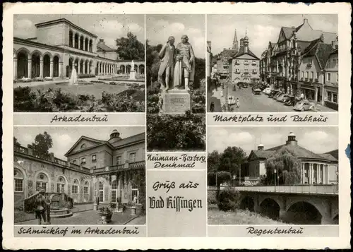 Bad Kissingen Mehrbildkarte   Arkadenbau, Markt Schmuckhof, Regentenbau 1954