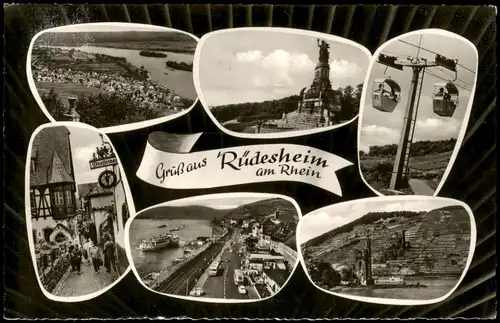 Ansichtskarte Rüdesheim (Rhein) Stadtteil: Seilbahn, Drosselgasse, Stadt 1966